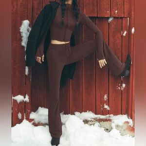 ALO Brownstone High-Rise Wide-Leg Pants and hooded sweatshirt